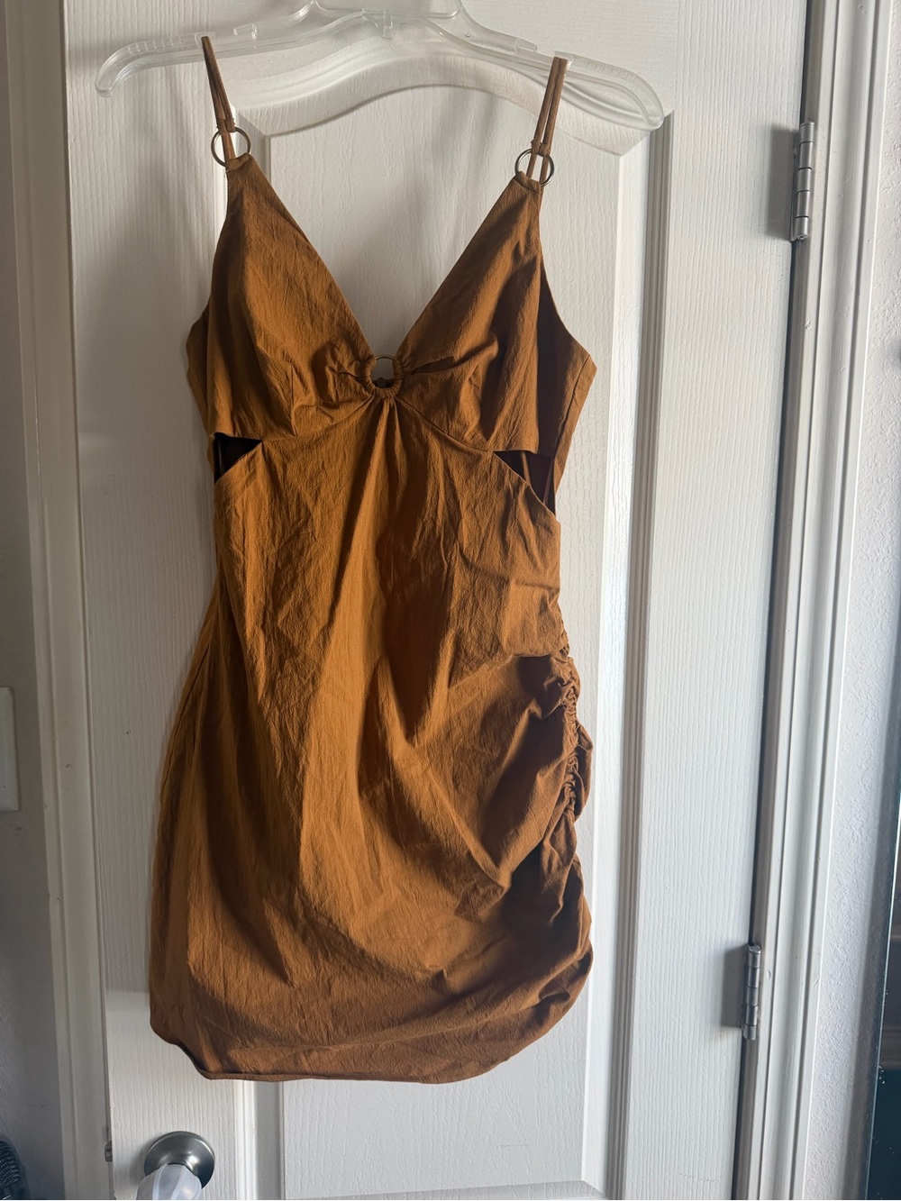 Zara Rust Brown Ring-Detail Mini Dress